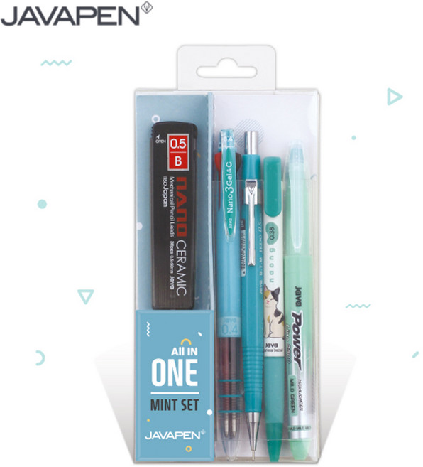 자바펜 올인원 5000 선물세트 볼펜 샤프 형광펜 세트, 10세트, 민트 SET