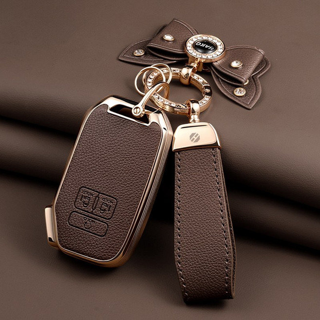 HAKO 소프트 가죽TPU 차키케이스+키홀더+리본 (4세대카니발 7버튼/9버튼호환), K-08(7버튼), 브라운