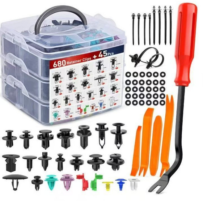 725pcs 汽車卡扣塑膠扣 附拆卸工具, 1套, 725pcs【卡扣加工具】一盒