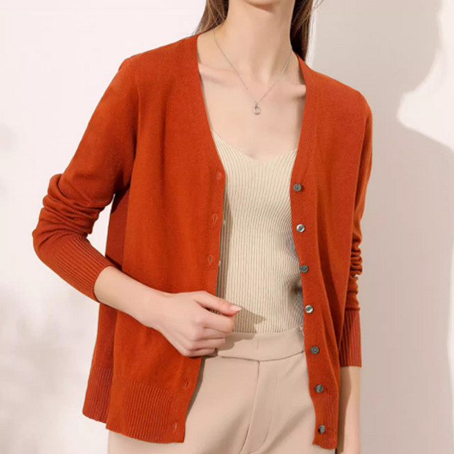 시크벤 여성 스판 브이넥 니트 기본 가디건 44~88