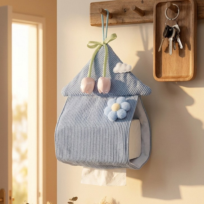 쬬린 패브릭 걸이형 티슈 케이스, 블루