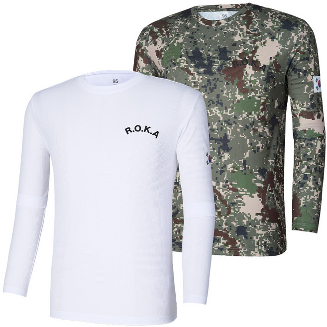 [이지바이] (1+1) 남녀공용 로카 라운드 긴팔 티셔츠_로카티 코리아아미