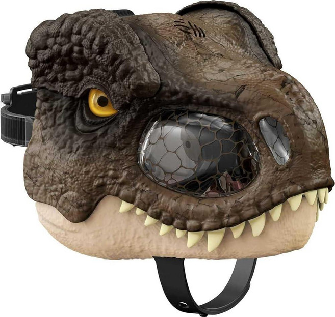 Mattel 쥬라기 월드 도미니언 Chomp N Roar 티라노사우루스 렉스 공룡 마스크 모션 및 사운드 포함 티렉스 롤 플레이 장난감, 불만제로 포장