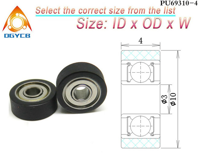 1PCS OD 10MM 3X10X4MM 69310 폴리우레탄 롤러 성형 코팅 고무 풀리 693 덮힌, 68413 4 4x13x4mm