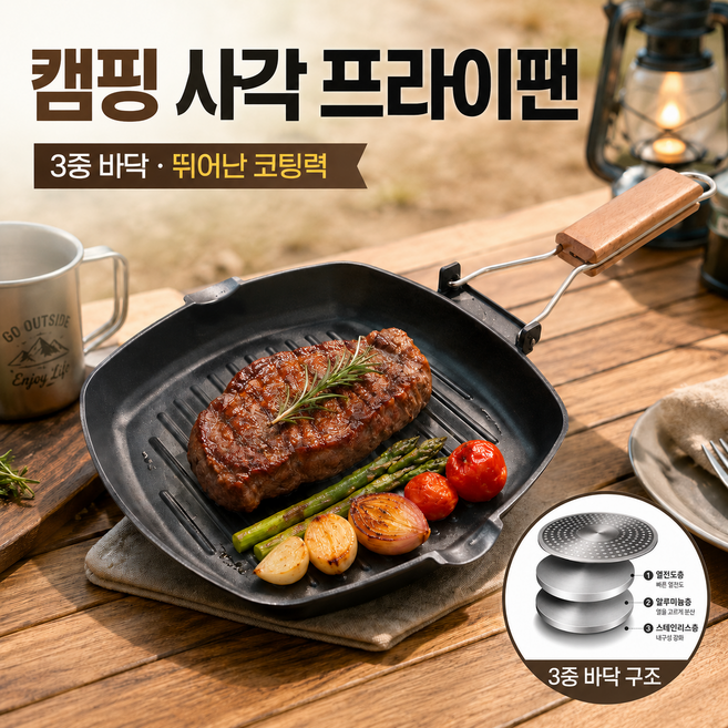 캠핑 휴대용 접이식 후라이팬 3중바닥 백패킹 캠핑 접이식 후라이팬 낚시 차박, 1개, 24cm