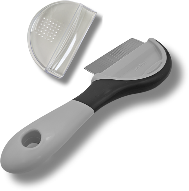 일본제작 반려동물 벼룩빗 콤빗 겸용 투인원 손에 안 묻는 위생커버 눈 입가 엉킨털 페티오, 1개, 그레이계