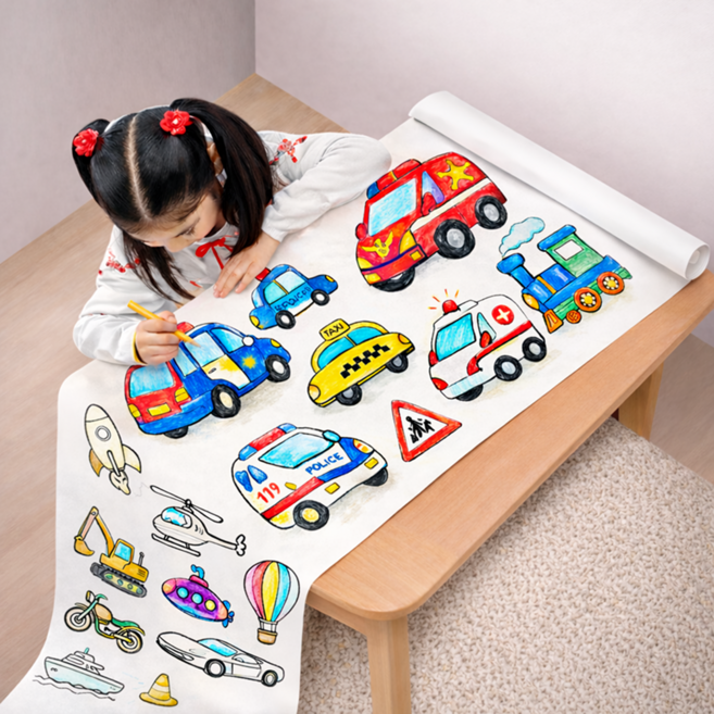 제이랜드 유아 어린이 색칠공부 대형 컬러링북 3M 롤 색칠놀이, 탈것 친구들, 1개