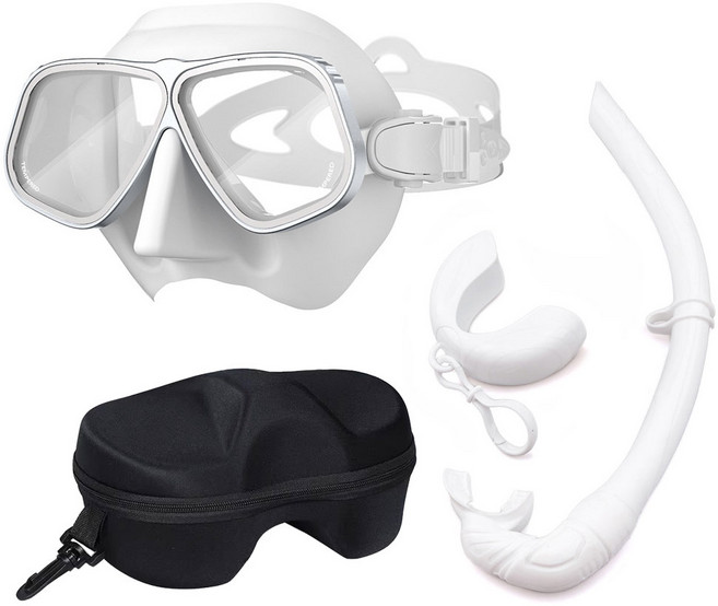 플로디 프리다이빙 유리 마스크 스노클 세트, 화이트/실버