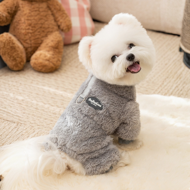 강아지 코랄 플리스 올인원 소형견 보온 털감 부드러움, 1개, 그레이