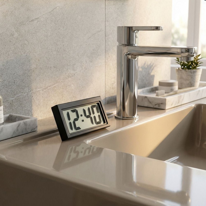 휴대용 접착 스탠드 욕실시계, 블랙