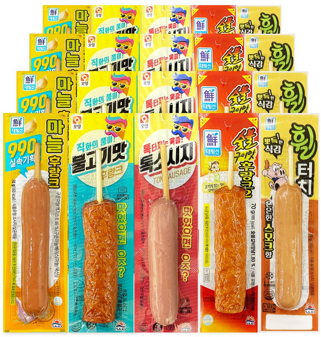 [푸드원스토어] 편의점 핫바 세트 불고기4+휠터치4+숯불4+마늘4+톡소시지4 사조 오양 대림, 70g, 20개