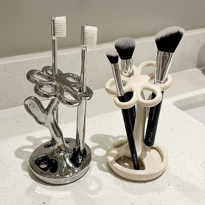 화장실 도자기 칫솔꽂이 6구 칫솔 홀더 스탠드 정리함 용품, 실버, 실버, 1