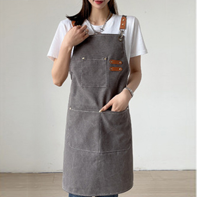 시바타 주방 카페 바리스타 캔버스 앞치마, 앞치마(챠콜), 1개