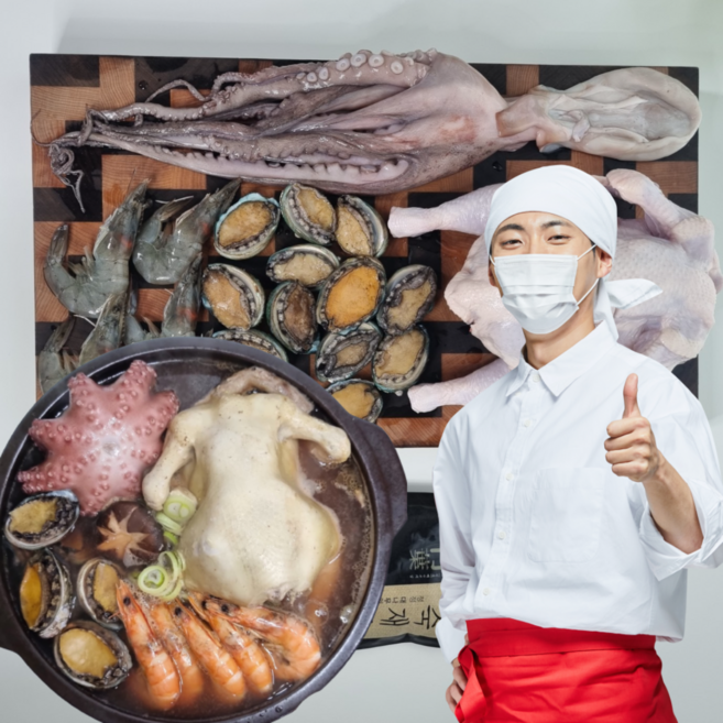 먹사부 해신탕 전복 삼계탕 닭 복날 음식 백숙 재료 밀키트 용왕 황제 택배 세트 초복 중복 말복, 2개, 2kg