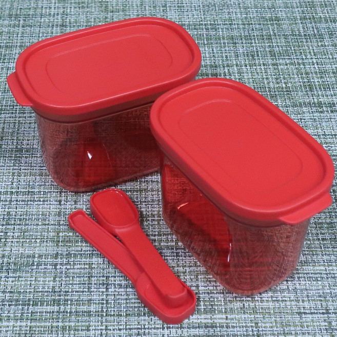 타파웨어 투명 레드 조미료용기 2p세트 550ml 넉넉한용량 양념통 고추가루통 설탕 소금, 550ml 양념통, 2개