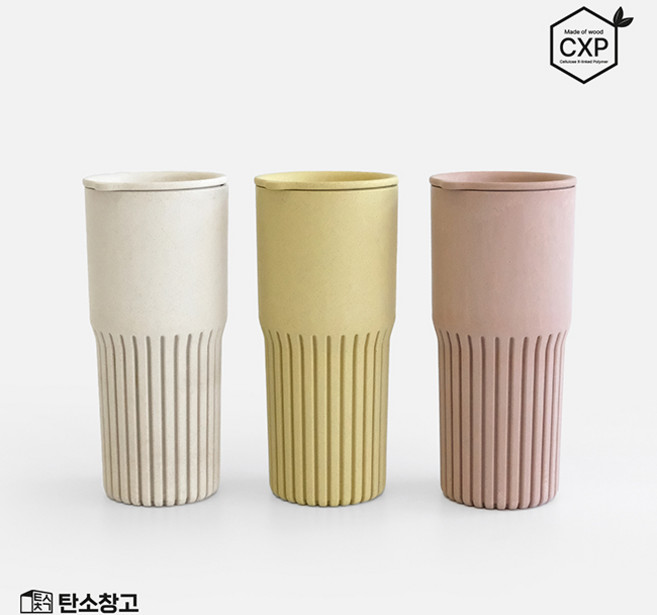탄소창고 친환경 플라스틱 제로 CXP목재 텀블러, 소프트핑크, 473ml