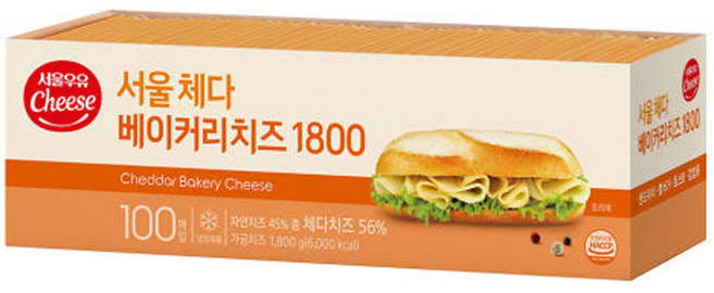 e치즈몰 서울우유 체다슬라이스 베이커리 치즈 1800g 100매, 1.8kg, 1개
