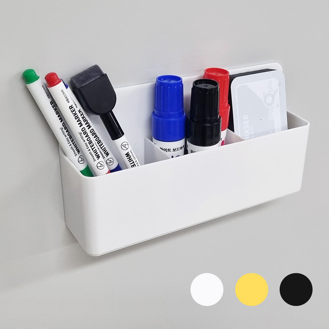 더이안 자석 수납함 3칸 칸막이 다용도 정리함 보드마카 펜꽂이 냉장고 현관 자석포켓, 1개, 화이트