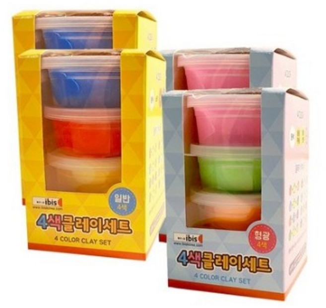 아이비스 유아 클레이 일반 11436 15g 4종 x 2p + 형광 11485 15g 4종 x 2p 세트, 일반(흰색, 노랑, 빨강, 파랑), 형광(흰색, 형광분홍, 형광연두, 형광주황), 1개