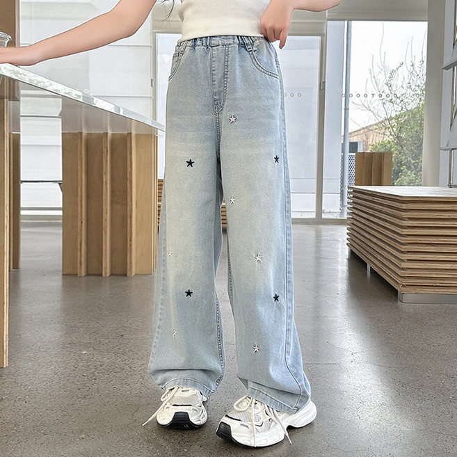 슈가푸딩 주니어 썸머스타데님팬츠 초등학생 중학생 초등여아 여름신상 주니어데님 여름데님바지 루즈핏데님 와이드핏데님 여름데님팬츠 데일리룩 학원룩