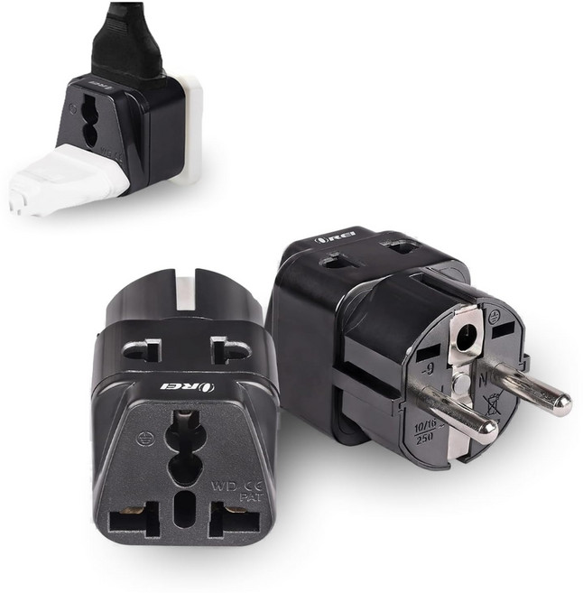 OREI 미국 - 유럽(Schuko) 여행용 어댑터 플러그 OREI USA to Europe (Schuko) Travel Adapter Plug - 2 in 1 Type E/F, 2팩, 유형 E/F - 독일/프랑스(Schuko)