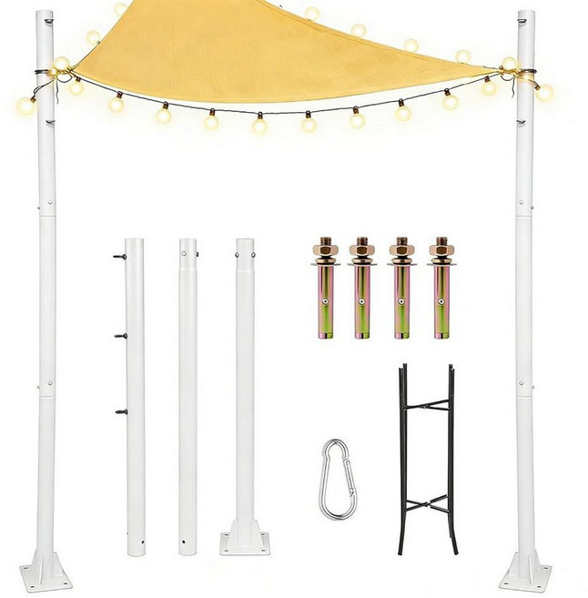 Shade Sail Poles Heavy-Duty Stainless Steel Sun Shade Poles 12 Ft Premium Height-Adjustable Pole, 흰색 1x11Ft 폴