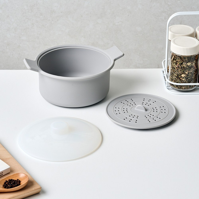 모던하우스 채반이 포함된 올실리콘 전자레인지 찜기 1.4L, 그레이, 1개