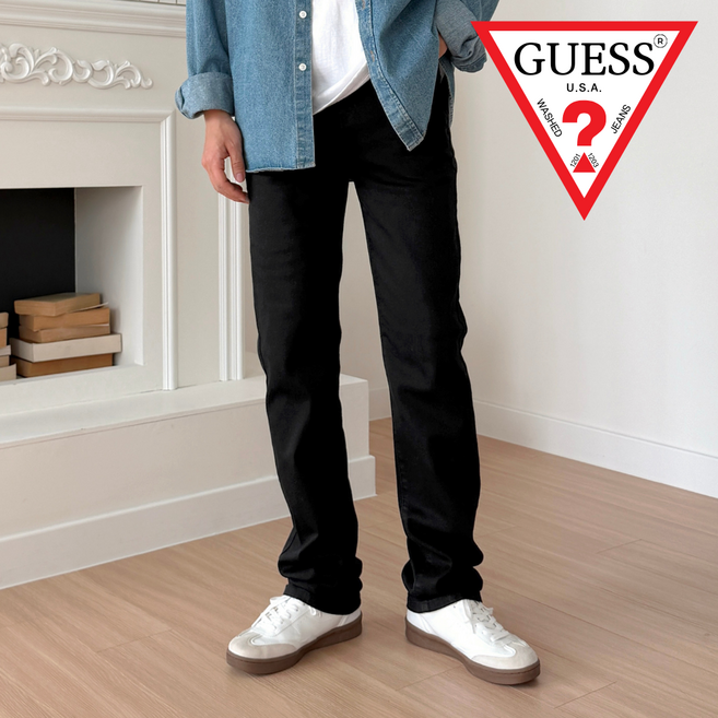 게스 남성 청바지 블랙진 스트레이트 일자청바지 스판청바지 BBOMZA파우치