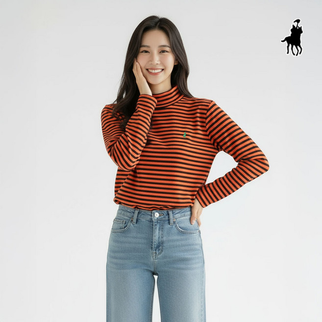 빅히트 패션 여성 스트라이프 반목 피치 긴팔 티셔츠