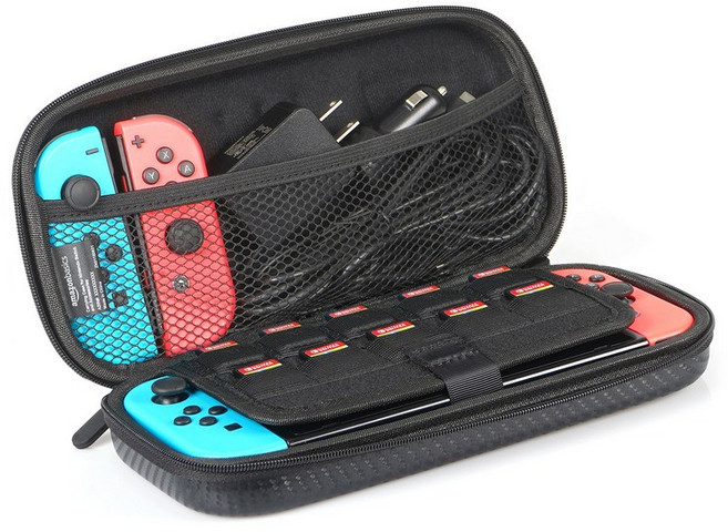 Amazon 베이직 Nintendo Switch 전용 캐리 케이스 슬림 본체・카드 10점 수납 가능 25 x 6 x 13 cm 블랙, 1개
