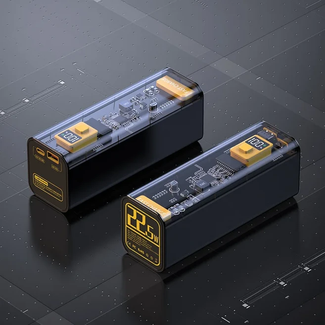 대용량 투명 메카 산업풍 파워뱅크 40000mAh 22.5W 고속 충전 모바일 전원 공급 장치, 01 40000mAh (4만mAh), 01 black