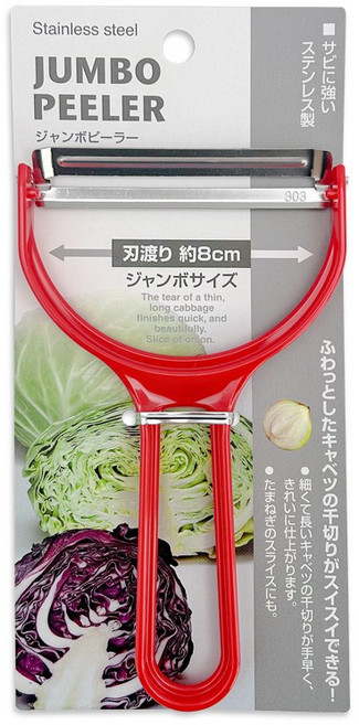 일본 에코 스텐 점보 필러 (0336429) 와이드형 양배추칼 채썰기 슬라이스 샐러드, 레드, 1개