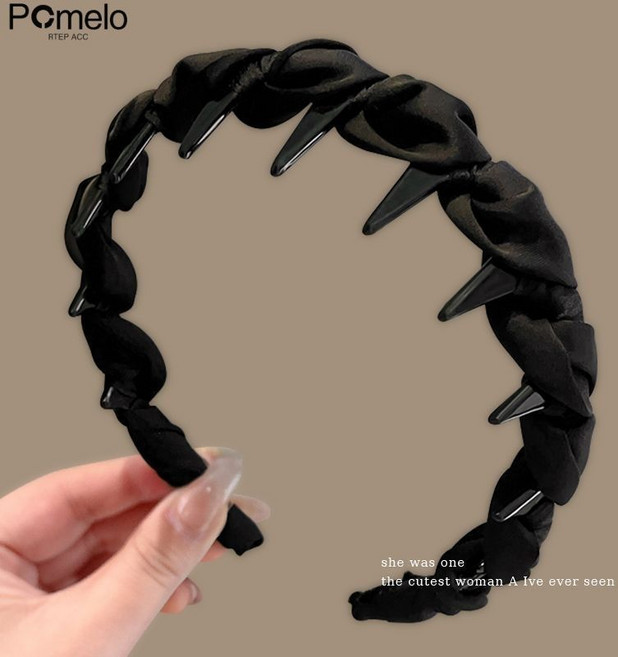 黑色波浪帶齒防滑髮箍 日常外戴洗臉壓髮頭箍 高顱頂髮夾頭飾, 1個, 全包布升級款：黑色緞面發箍1件Im【精選品質】簡約緞面質感布藝發箍Im