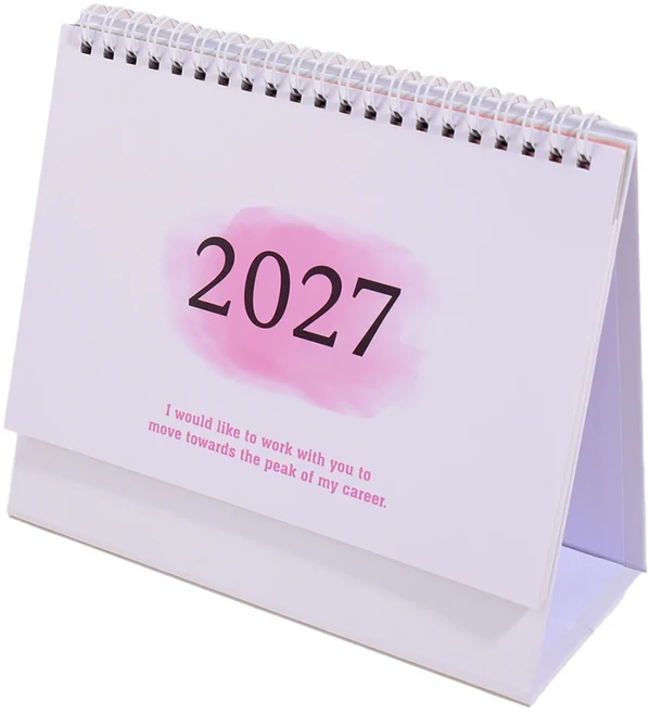2027년 중형 월간 책상 달력 사무실 학교 가정용 스프링 제본 접이식 스탠드형 데스크탑, 03 Pink