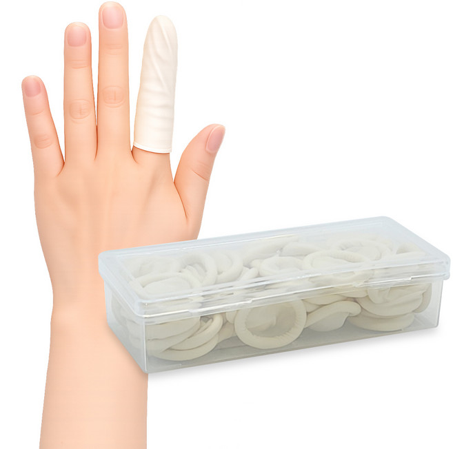 손가락 골무 라텍스 장갑 + 케이스, 50개, L, 백색