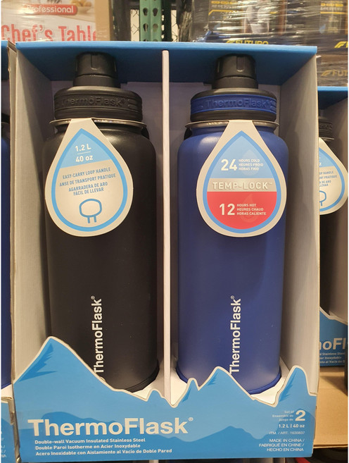 써모플라스크 대용량 보온 보냉병 1.2L x 2개, (블랙+블루)