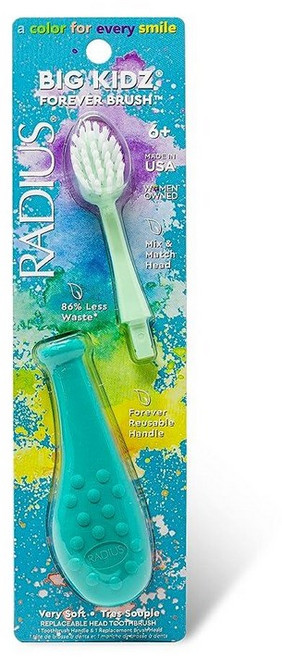 Radius Big Kidz Forever Brush 교체 가능한 헤드 칫솔 만 6세 이상 아동용 BPA 프리 ADA 승인 치아 및 잇몸 성장에 적합 - 오른손잡이와 왼손, Teal / Mint