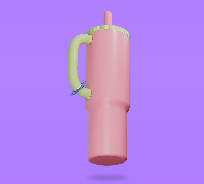 오까사 대용량 W 텀블러 스텐 손잡이, 1개, 1.2L, 딥핑크 그린