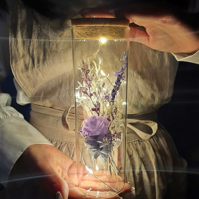 라알레그리아 특별한 편지지 세트 꽃 LED 특이한 유리병편지 생일 크리스마스 선물 여자친구 결혼 100일 기념일 감동 이벤트 행사 명절 추천 홈파티, 앤틱라벤더  (블루밍), 1세트