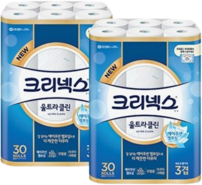 크리넥스 울트라클린 25m 30롤 2팩, 2개