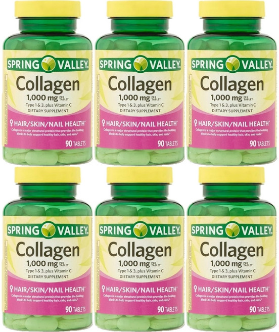 스프링밸리 콜라겐 1000mg 비타민 C 함유, 6팩, 90정