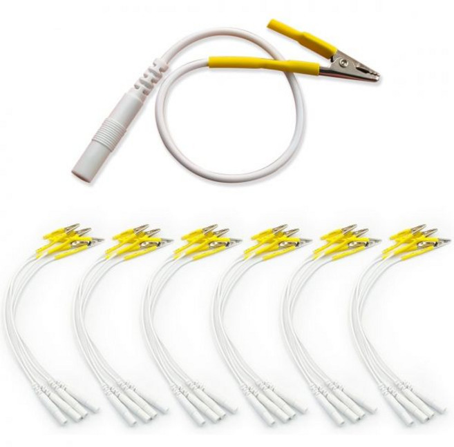 충격파 마사지 기계 자극기 24pcs TENS 와이어 케이블 클립 유닛 물리기용 악어 클립이 있 BesCable 전극 리더 2.0mm 핀 암에서 코드, Yellow