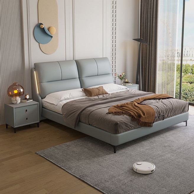 우리네가구 푹신 안방 침대 가죽침대 (매트리스포함) HWA80, 그레이(매트제외)