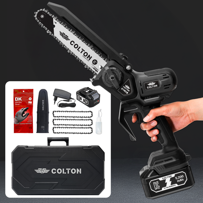 콜튼 전기톱 충전식 전동톱 무선 체인톱 20Cm 배터리 5000mAh, 1세트