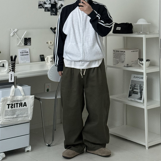 르위 코튼 와이드팬츠 벌룬 핀턱 빅사이즈 바지