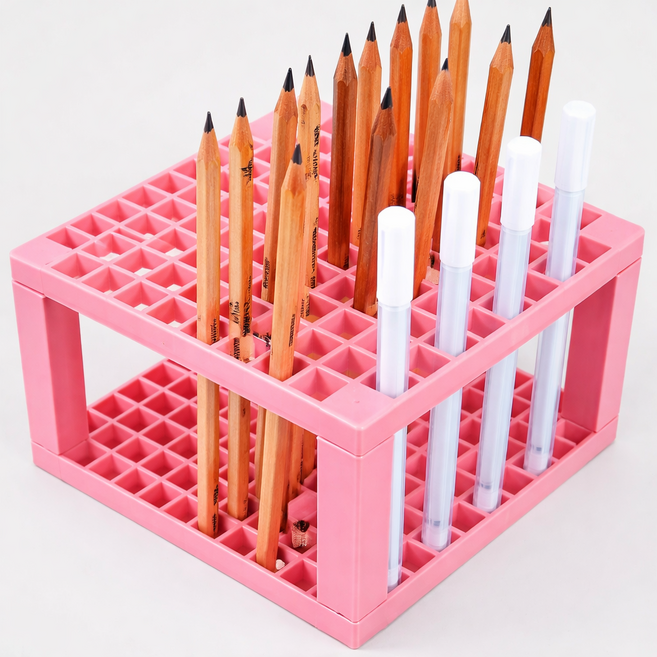 키밍 96칸 미술 펜 붓꽂이 홀더 미술도구 정리 건조대, 1개, 핑크