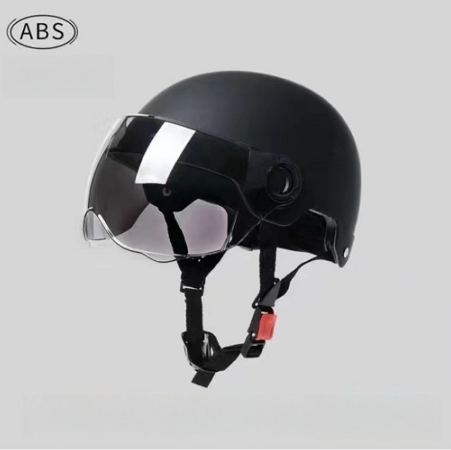 해피유통 헬멧 남녀 자외선 차단 통기 사계절 사이즈 조절이 가능한 헬멧 하프 헬멧 jhzhq, FREE, 블랙-블랙 고글