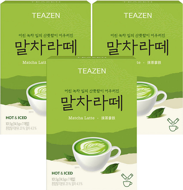 티젠 말차라떼 분말스틱, 14.5g, 7개입, 3개