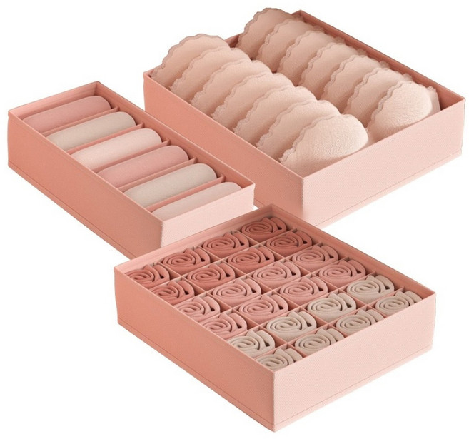 미짱 튼튼한 속옷 양말 정리함 3종세트, 1개, 핑크