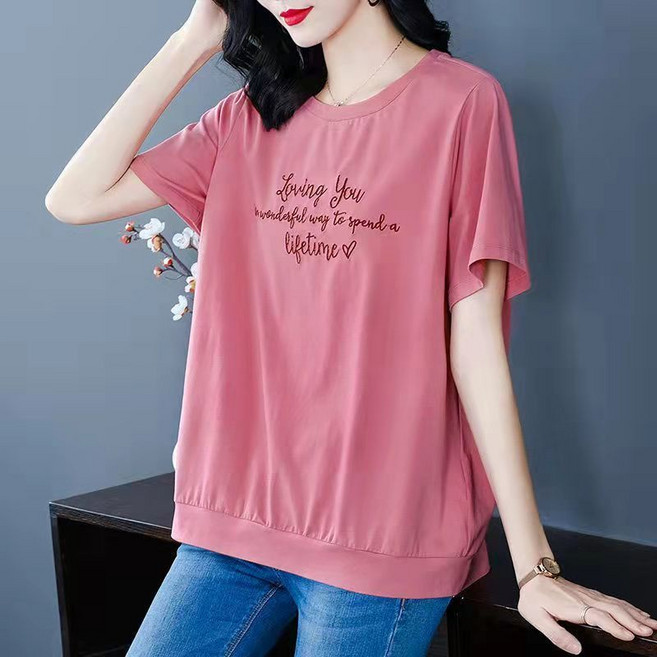 Queen 大尺碼短袖衛衣，純棉寬鬆女裝，適合中年媽媽，夏款洋氣減齡上衣